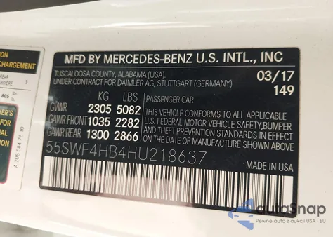 2017 Mercedes-Benz C 350E from USA, damaged, VIN 55SWF4HB4HU218637